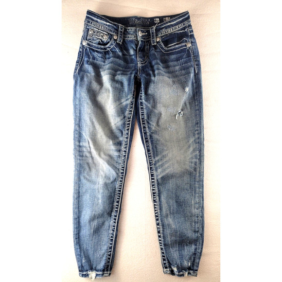 Miss Me Women Ankle Skinny Jeans Size 26 Rhinestone Embellished Bling Low Rise - Picture 1 of 15